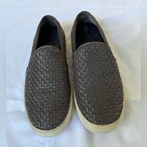 Vince Camuto Woven Leather Slip Ons in Charcoal